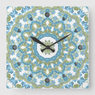 Dekoration in blau-grün, weiß quadratische wanduhr