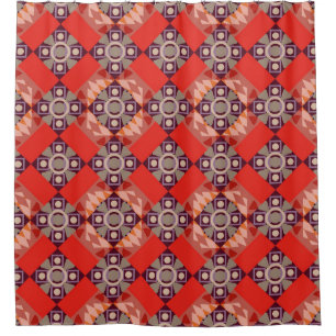 Dekoration in Braun, Beige und Rot. Stickerin Duschvorhang