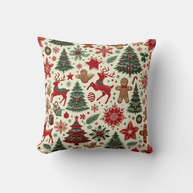 Dekoration von Rentier und Weihnachtsbaum Kissen (Vorderseite)