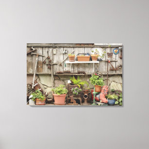 Dekorationen auf Holzzaun, Leinwanddruck