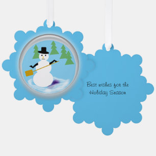 Dekorationskarte - Schneemann bei der Arbeit Ornament Karte