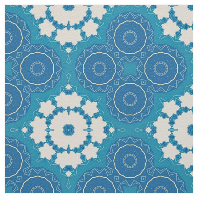 Dekorativ Boho Chic Blue & White Geometric Stoff (Muster)