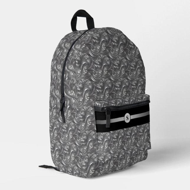 Dekorativ Silver Grau & Schwarz Personalisiert Bedruckter Rucksack (Rückseitige Ecke links)