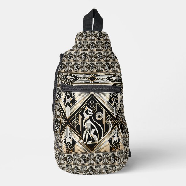 Dekorative Abstrakte Schwarzkatze Crossbody Bag (Vorderseite)