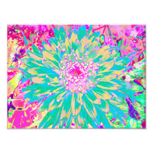 Dekorative Aquamarin Grün und Heiß Rosa Dahlia Blu Fotodruck