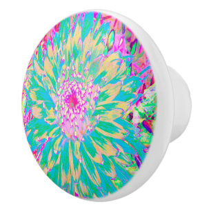 Dekorative Aquamarin Grün und Heiß Rosa Dahlia Blu Keramikknauf