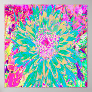 Dekorative Aquamarin Grün und Heiß Rosa Dahlia Blu Poster