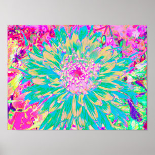 Dekorative Aquamarin Grün und Heiß Rosa Dahlia Blu Poster