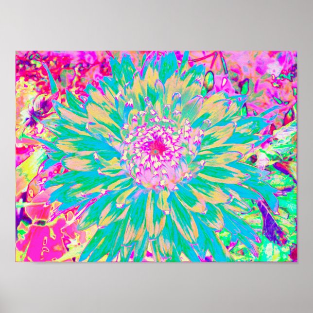Dekorative Aquamarin Grün und Heiß Rosa Dahlia Blu Poster (Vorne)
