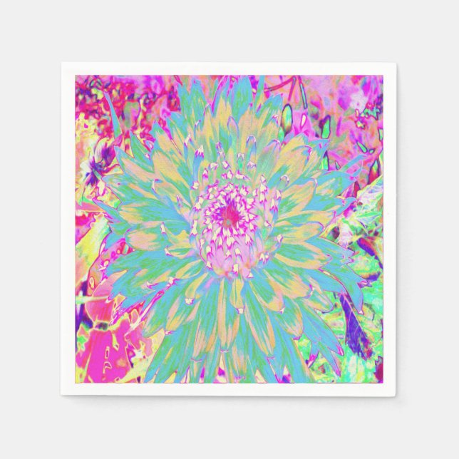 Dekorative Aquamarin Grün und Heiß Rosa Dahlia Blu Serviette (Vorderseite)
