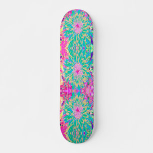 Dekorative Aquamarin Grün und Heiß Rosa Dahlia Blu Skateboard