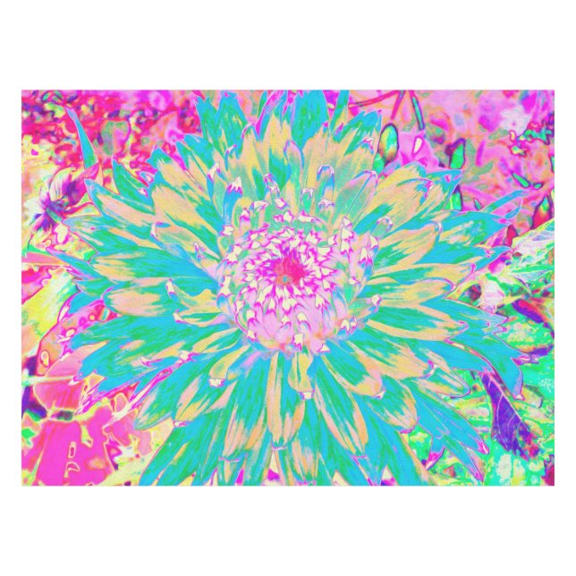 Dekorative Aquamarin Grün und Heiß Rosa Dahlia Blu Tischdecke (Vorderseite (Horizontal))