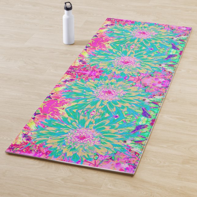 Dekorative Aquamarin Grün und Heiß Rosa Dahlia Blu Yogamatte (Beispiel)
