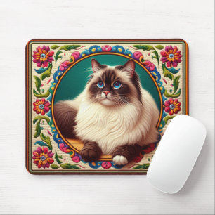 Dekorative Birman Cat farbenfrohe Blume Grenze Mousepad