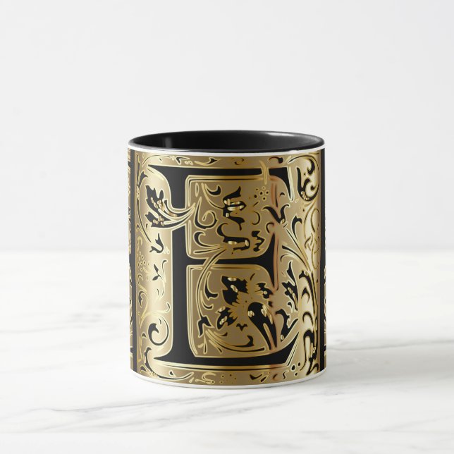 Dekorative Black and Gold Letter E Tasse (Zentrum)