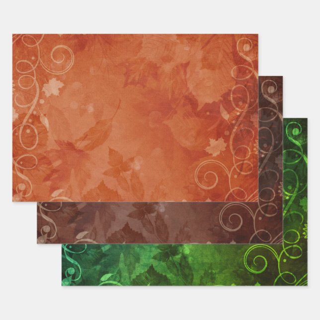 Dekorative Blätter und Schnörkel in Herbstfarben (Set)