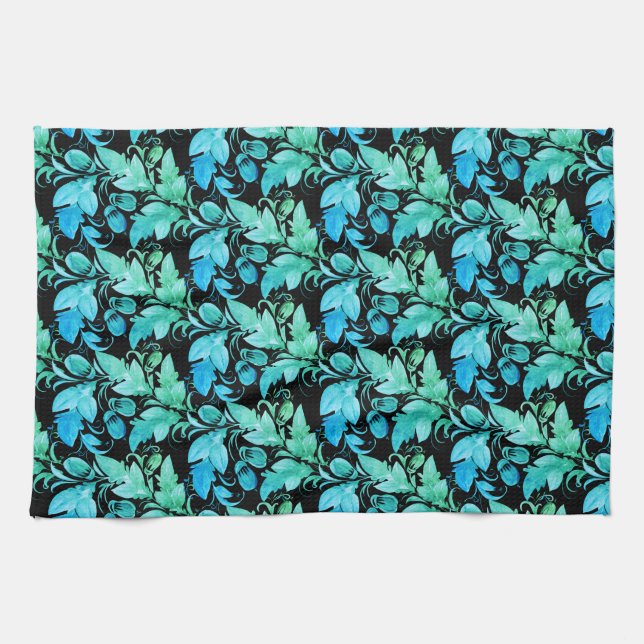 Dekorative blau-grüne Blätter Geschirrtuch (Horizontal)
