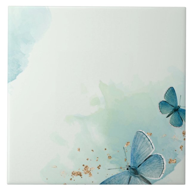 Dekorative blaue Aquarellbutterfische Fliese (Vorderseite)