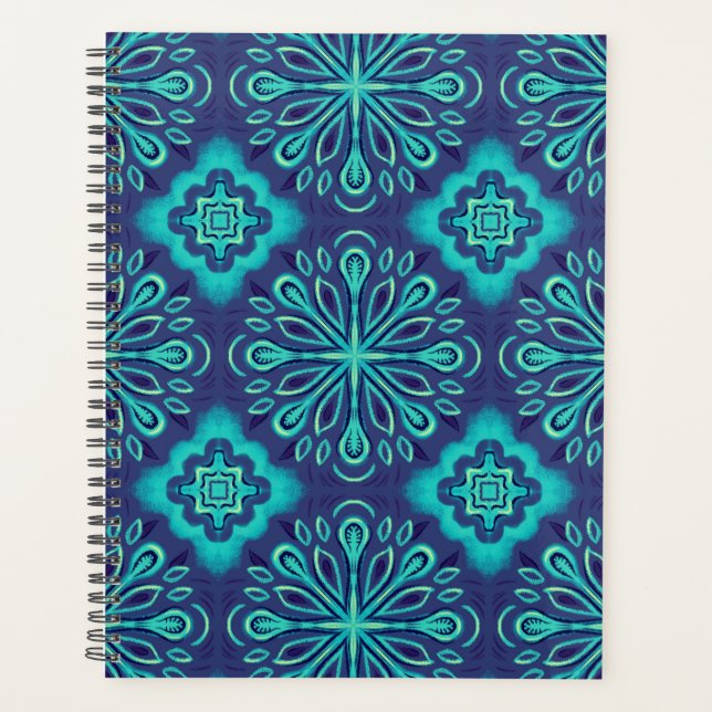Dekorative Blaue Snowflake Boho Muster Planer (Vorderseite)