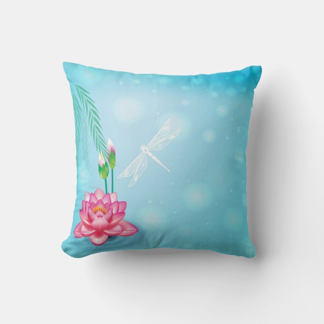 Dekorative blauer Rosa Lotus Glitzer Imitate Folie Kissen (Vorderseite)
