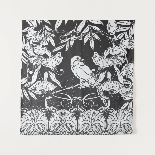 Dekorative Blume Bird Nouveau Poster Wandteppich (Vorderseite)