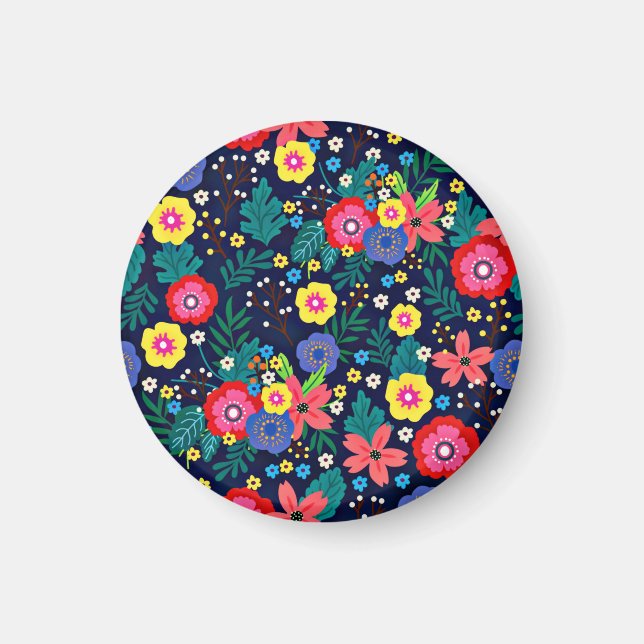 Dekorative Blume Blätter Schwarzer Hintergrund Magnet (Vorne)