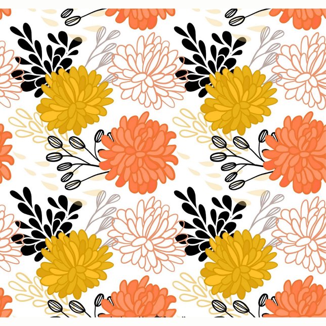 Dekorative Blume Kissen (Seamless pattern with flowers, black leaves and branches on a white background. )