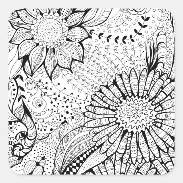 Dekorative Blume Quadratischer Aufkleber (Vorderseite)