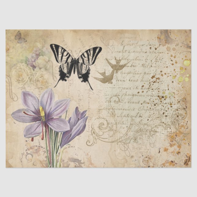 Dekorative Blume Schmetterlinge Ephemera Decoupage Seidenpapier (Vorderseite)