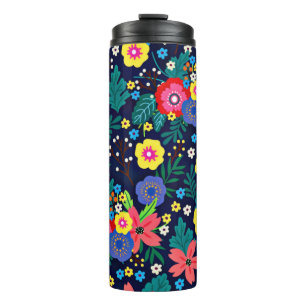 Dekorative Blume und Blätter, Muster-48675 Thermosbecher
