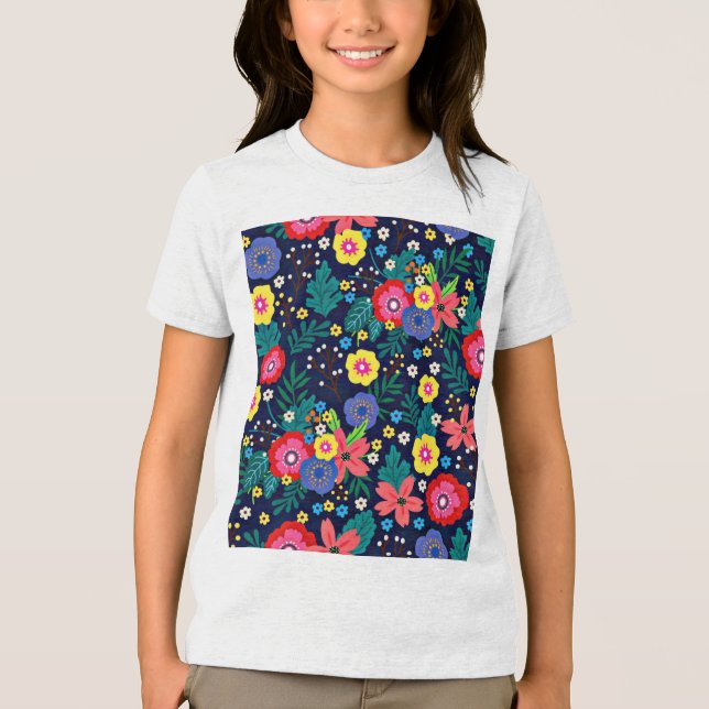 Dekorative Blume und Blätter, Muster-48675 Tri-Blend Shirt (Vorderseite)