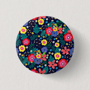 Dekorative Blumen Blätter schwarzer Hintergrund Button