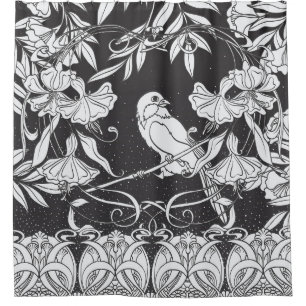 Dekorative Blumen Vogel Nouveau Poster Duschvorhang