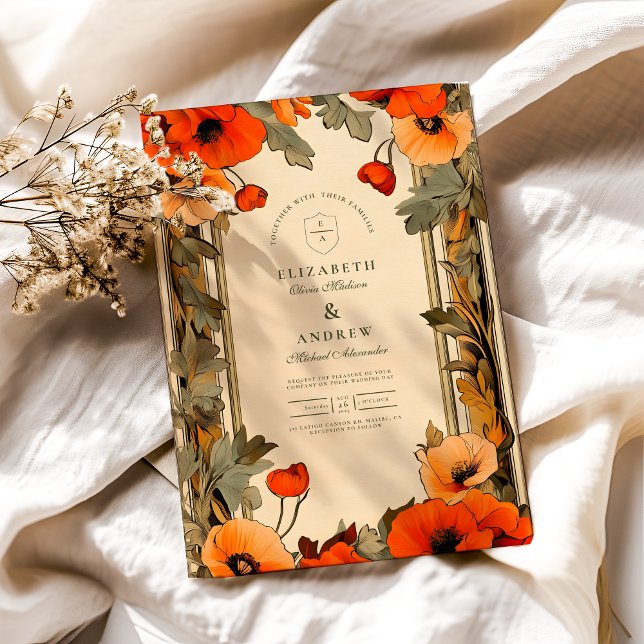 Dekorative Blumendarbietung Poppy Hochzeit Einladung (Von Creator hochgeladen)