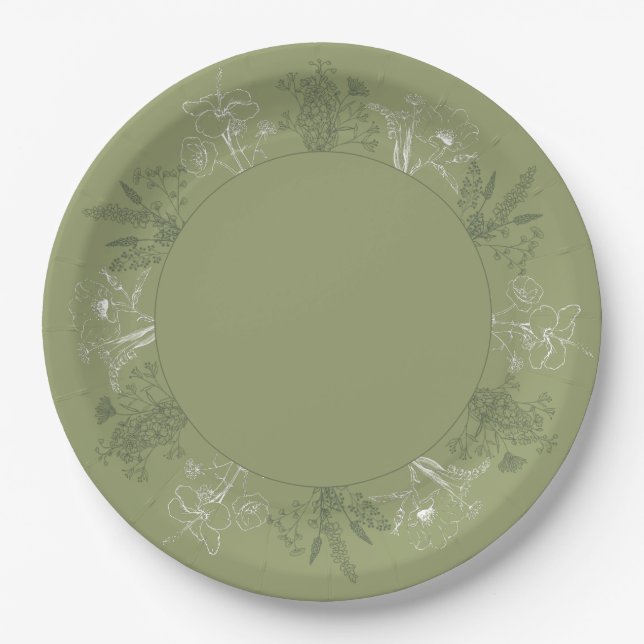 Dekorative Boho Floral Sage Paper Teller (Vorderseite)