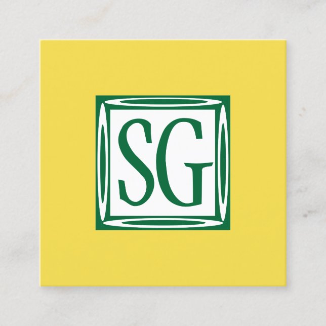 Dekorative Box - Initialen - Forest Green & Yellow Quadratische Visitenkarte (Vorderseite)