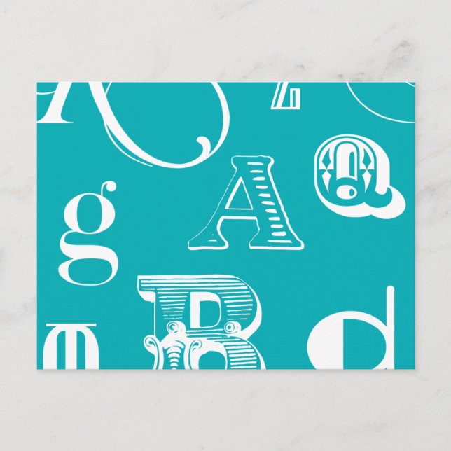Dekorative Buchstaben auf blauem Hintergrund Postkarte (Vorderseite)