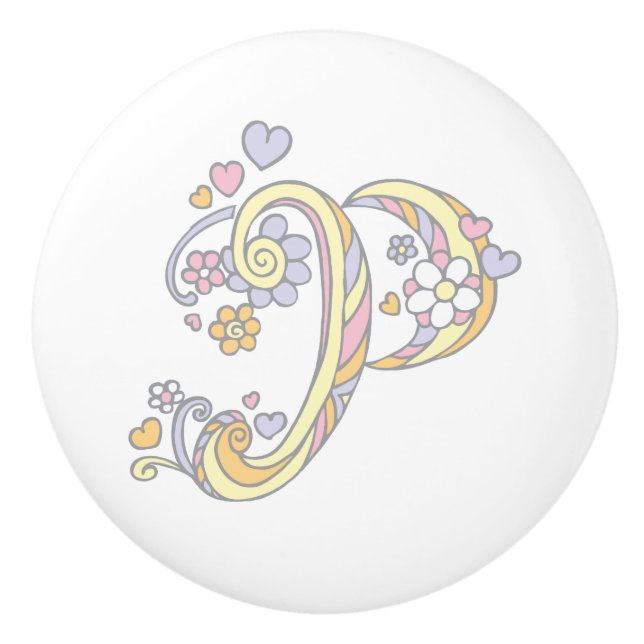 Dekorative Buchstaben P Monogramm Handgriff Knopf Keramikknauf (Vorderseite)