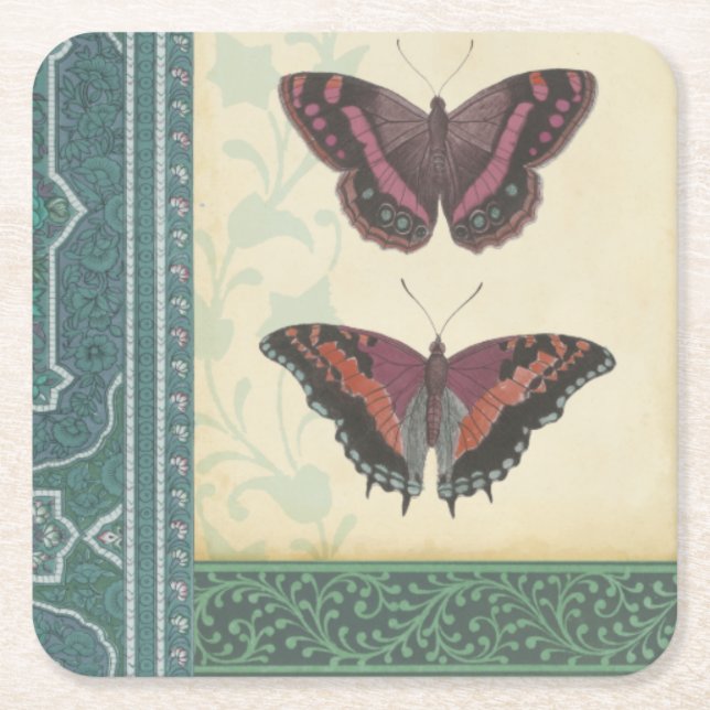 Dekorative Butterfly Brocade von Vision Studio Rechteckiger Pappuntersetzer (Vorderseite)