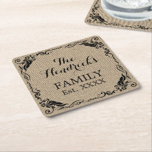 Dekorative Chic Beige Brown Imitats Jute Textur Rechteckiger Pappuntersetzer