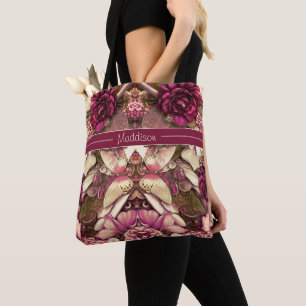 Dekorative Collage Schmetterlinge und Rosen Einkau Tasche