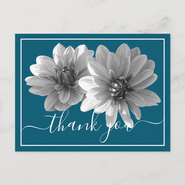 Dekorative Dahlia Blue Background Vielen Dank Postkarte (Vorderseite)