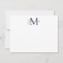 Dekorative Damask Midnight Blue und Grau Monogram Mitteilungskarte