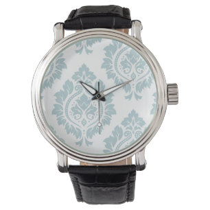 Dekorative Damastkunst I Enteneiblau auf Weiß Armbanduhr