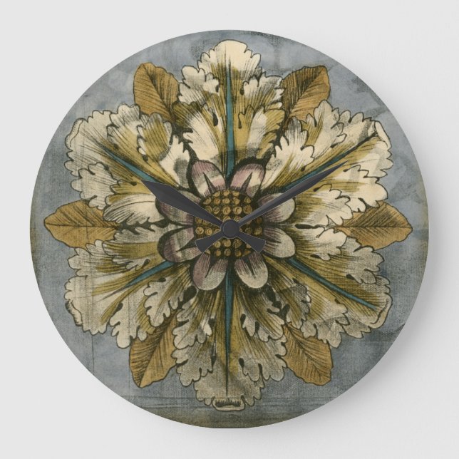 Dekorative Demask Rosette auf grauem Hintergrund Große Wanduhr (Vorderseite)