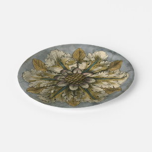 Dekorative Demask Rosette auf grauem Hintergrund Pappteller