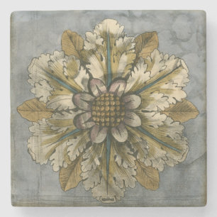 Dekorative Demask Rosette auf grauem Hintergrund Steinuntersetzer
