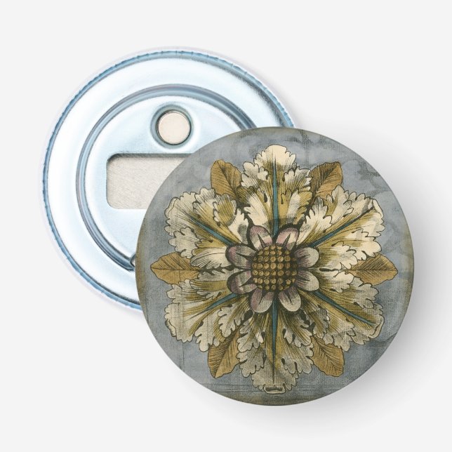 Dekorative Demaskrosette auf grauem Hintergrund Flaschenöffner (Vorderseite)