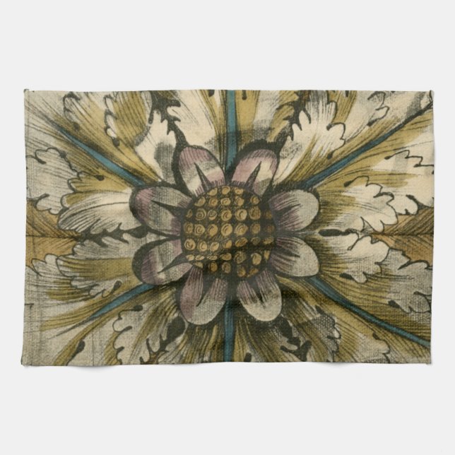 Dekorative Demaskrosette auf grauem Hintergrund Geschirrtuch (Horizontal)