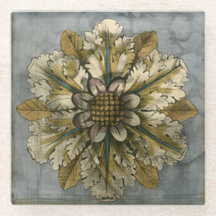 Dekorative Demaskrosette auf grauem Hintergrund Glasuntersetzer